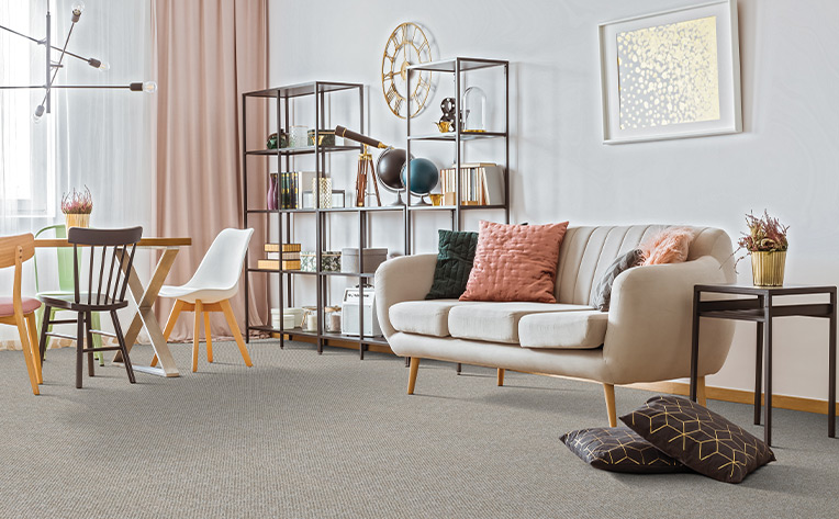 greige carpet in living room